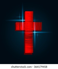 Modern flat design of the Cross of Jesus Christ on a dark background with light. Vector