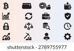 Modern flat design cryptocurrency and financial icons set with wallet lock and blockchain symbols