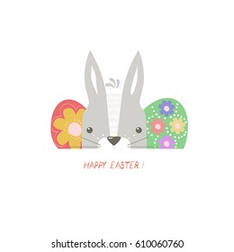 Modern flat design with Easter bunny and eggs isolated on white background