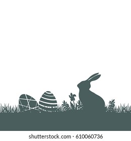 Modern flat design with Easter rabbit silhouette and eggs on white background