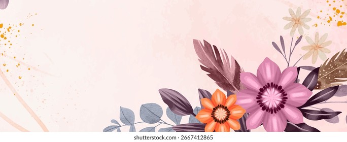 Fondo floral de diseño plano moderno con Elementos botánicos geométricos limpios