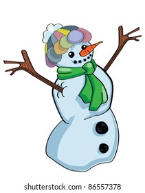 Modern flat design with funny snowman isolated on white background