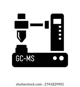 Modern flat design GC-MS lab instrument icon with connected syringe for chemical analysis and research applications.