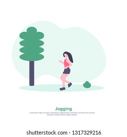 Modern Flat design girl jogging at the park. Smart Workout, easy to use and highly customizable. healthy lifestyle and fitness concept - Vector