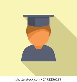 Modern flat design graduate avatar icon with long shadow, minimalist backdrop, and scholarly academic gown illustration for online learning and education symbol