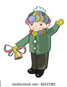 Modern flat design with hand drawn boy holding ringing bell