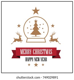 Modern flat design Happy new year and Merry Christmas Card Template. 
