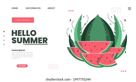 modernes flaches Design hallo sommerliche Wassermelonobst. Seitenvorlage für die Landung. Vektorgrafik für Web- und Grafikdesign.