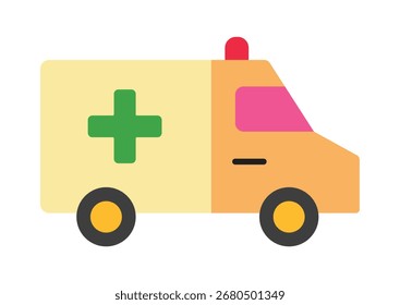 Un icono de diseño plano moderno de una ambulancia. Este gráfico simple y colorido es perfecto para emergencias médicas, atención médica y conceptos de primeros auxilios. Aislado en un fondo blanco.
