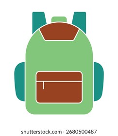 Eine moderne flache Design-Ikone eines Rucksacks. Diese einfache Grafik eignet sich perfekt für Themen wie Schule, Reisen, Wandern und Outdoor-Abenteuer. Isolierte Illustration mit sauberem Umriss.
