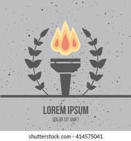 Modern flat design icon of burned torch with olive branches. Flame. Symbol of friendship, peace and victory