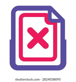 Modern flat design icon of a document file featuring a bold red cross mark. Represents error, deletion, rejection, or failure in user interfaces.