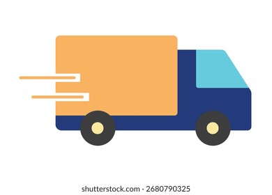 Eine moderne flache Design-Ikone eines schnellen Lieferwagens. Diese einfache, farbenfrohe Grafik symbolisiert den Versand, die Logistik und den elektronischen Handel. Perfekt für Web- und App-Design.
