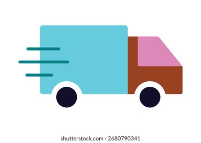 Um ícone de design plano moderno de um caminhão de entrega rápida. Este gráfico simples e colorido simboliza o transporte, a logística e o comércio eletrônico. Perfeito para web e design de aplicativo.
