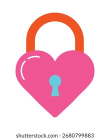A modern flat design icon of a heart-shaped padlock. This colorful graphic symbolizes love, commitment, and romance. Perfect for Valentine's Day, weddings, or relationship concepts.
