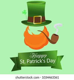 modern flat design icon on Saint Patrick's Day character leprechaun. Irish leprechaun icon with pipe