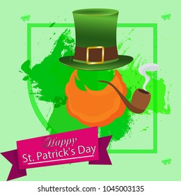 modern flat design icon on Saint Patrick's Day character leprechaun. Irish leprechaun icon with pipe