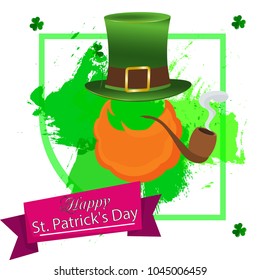 modern flat design icon on Saint Patrick's Day character leprechaun. Irish leprechaun icon with pipe
