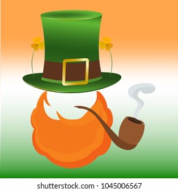 modern flat design icon on Saint Patrick's Day character leprechaun. Irish leprechaun icon with pipe
