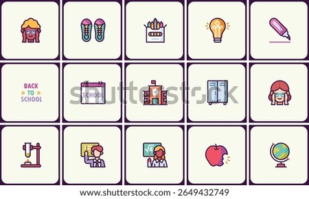 Modern Flat Design Icon Set: Back to School Essentials and Academic Elements