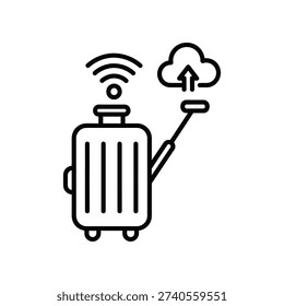 Modern flat design icon of smart suitcase featuring built-in wifi and GPS tracking for seamless travel technology and connectivity solutions.