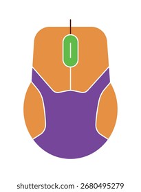 A modern flat design icon of a stylized computer mouse. This colorful graphic features a unique purple and orange design, perfect for gaming, tech, or UI concepts. Isolated illustration.
