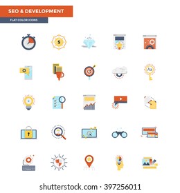 Modern flat design icons for Seo and Development. Easy to use and highly customizable. Vector