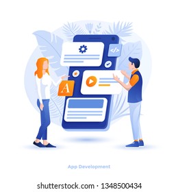 Modern flat design illustration of App development. Can be used for website and mobile website or Landing page. Easy to edit and customize. Vector illustration