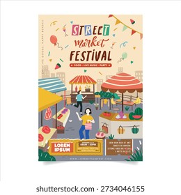 Modern Flat Design Illustration of an Authentic Street Market Festival