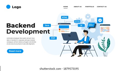 Modern flat design illustration of Backend Development. Can be used for website and mobile website or Landing page. Vector illustration