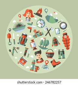 Modern flat design illustration of camping and hiking info graphic vector elements