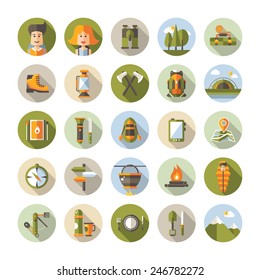 Modern flat design illustration of camping and hiking info graphic vector elements