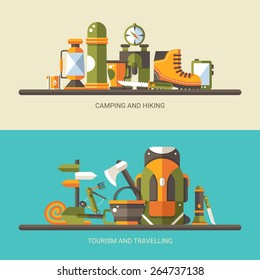 Modern flat design illustration of camping and hiking info graphic vector elements