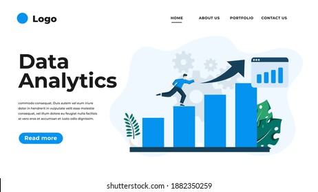 Ilustración moderna de diseño plano de Data Analytics. Se puede usar para sitio web y sitio web móvil o página de aterrizaje. Ilustración del vector