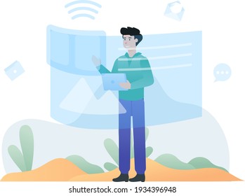 Modern flat design illustration of Hi-Tech, Touch every job on the tablet. This illustration perfect for website and mobile website.