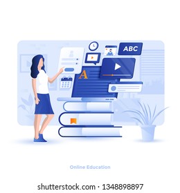 Modern flat design illustration of Online Education. Can be used for website and mobile website or Landing page. Easy to edit and customize. Vector illustration