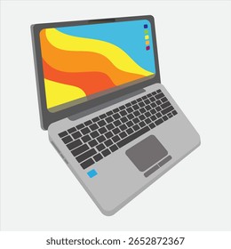 Modern flat design illustration of an open laptop with colorful screen. Perfect for e-learning, remote work, school, or technology-related use.
