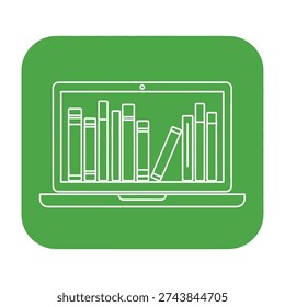 Modern flat design illustration showcasing a laptop screen filled with neatly arranged books and a pencil resting on top for creative study or research inspiration