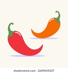 Modern flat design illustration of spicy chili peppers. Isolated graphic icon for cooking ingredients, Asian food, restaurant menus, and hot sauce products. Simple culinary graphic