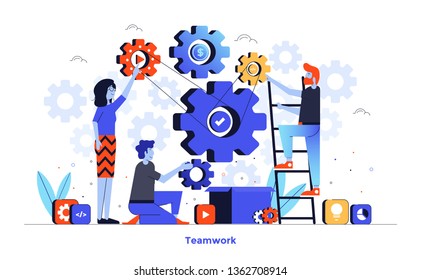 Modern flat design illustration of Teamwork. Can be used for website and mobile website or Landing page. Easy to edit and customise. Vector illustration isolated on white background.