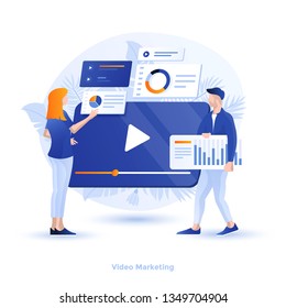 Modern Flat Design Illustration Of Video Marketing. Can Be Used For Website And Mobile Website Or Landing Page. Easy To Edit And Customize. Vector Illustration