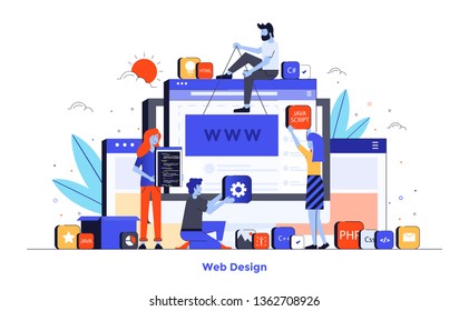Modern flat design illustration of Web Design. Can be used for website and mobile website or Landing page. Easy to edit and customise. Vector illustration isolated on white background.