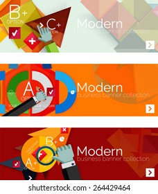 Modern flat design infographic banners. Infographics, geometric shapes with hands