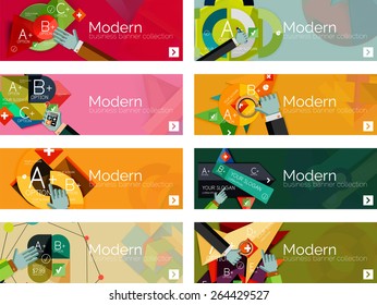 Moderne Flachdesign-Infografik-Banner. Infografiken, geometrische Formen mit Händen