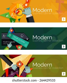 Moderne Flachdesign-Infografik-Banner. Infografiken, geometrische Formen mit Händen