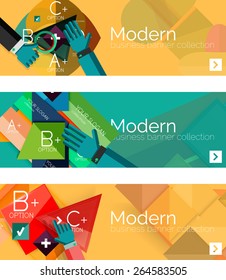 Modern flat design infographic banners. Infographics, geometric shapes with hands