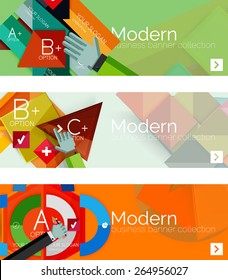 Modern flat design infographic banners. Infographics, geometric shapes with hands