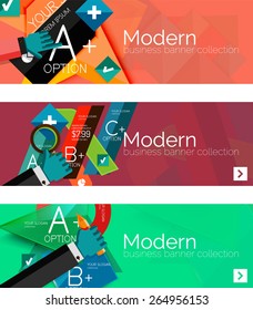 Moderne Flachdesign-Infografik-Banner. Infografiken, geometrische Formen mit Händen