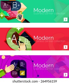 Moderne Flachdesign-Infografik-Banner. Infografiken, geometrische Formen mit Händen