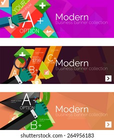 Modern flat design infographic banners. Infographics, geometric shapes with hands